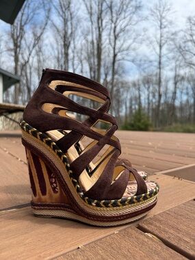 Christian Louboutin Tosca Suede Caged Wedges 36 / 6